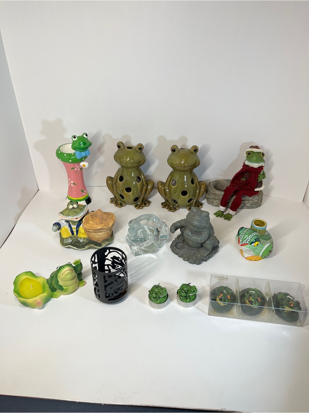 Vintage Frog Tea Light Candle Holder Lot Decor Cottagecore MCM Whimsical Bundle